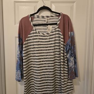 Cato Multicolor Striped and Floral Long Sleeve Top